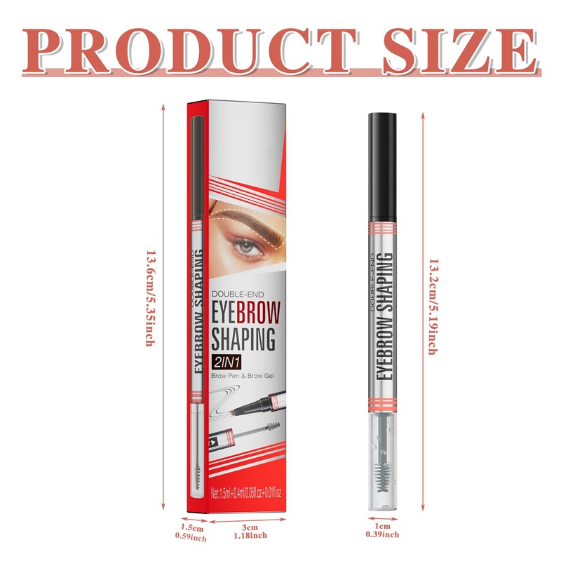 2-in-1 Eyebrow Pencil and Eyebrow Gel, Eyebrow Pencil with 4