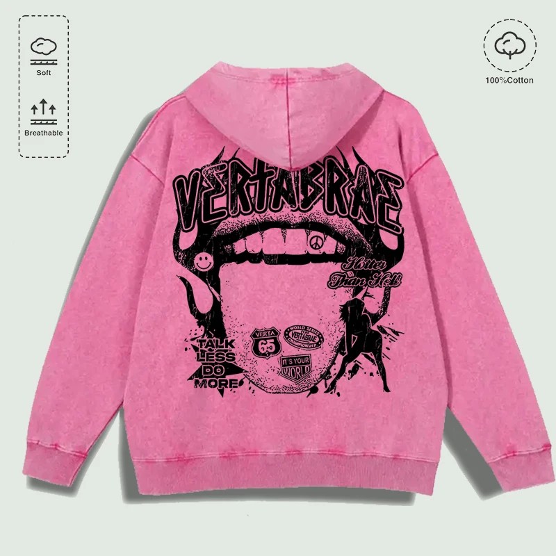 100% Cotton Washed "Vertabrae Edgy Graphic Collage" Hoodie, Multi -