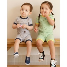 VAENAIT BABY Infant Toddler Junior Pajamas Cotton Summer Short Pjs 2pcs Set Macaron LightGreen XL