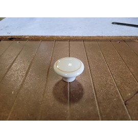 Belwith Keeler Vintage Round Porcelain 1.5 In Almond Cabinet Knob With Trim Detail- P60-LAD