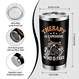 Yuecda Motorcycle Gifts for Men, Women - Therapy is Expensive Wind is Free Motorcycle Gift for Christmas, Birthday - Cool Gifts for Motorcycles Riders, Biker, Lovers - 20oz