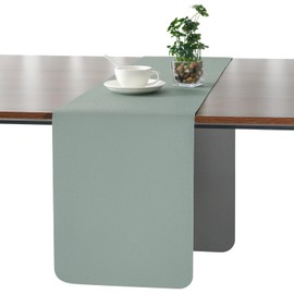Myir JUN Table Runner, Modern Table Runner, Washable Table Runner, Outdoor Double-Sided Leather Table Runner, Waterproof, Non-Slip and Can Be Used for Decoration, 30 x 140 cm (Grey Sage Green)