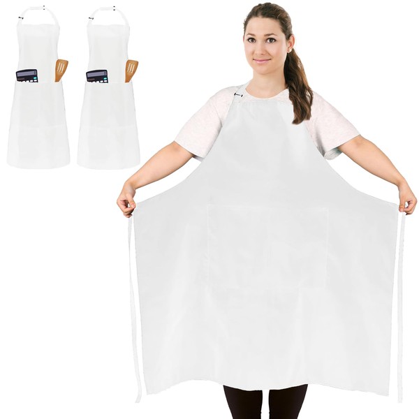 FunChaos Pack of 2 Plus Size Cooking Apron, White Apron,