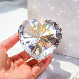 Ornalrist 70th Birthday Gifts for Women Happy 70th Birthday Gifts for Mum Nan, Heart Glass Keepsake Presents for Friends Women