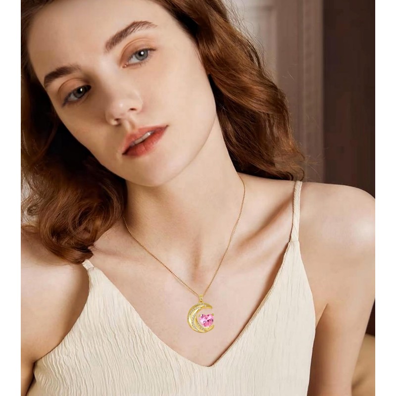 YONVUN Crystal Zircon Moon Heart Pendant Crescent Necklace | Plated