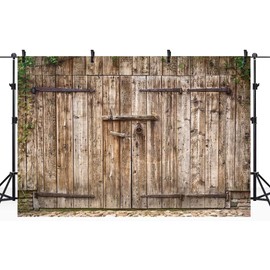 Riyidecor Wooden Barn Doors Fabric Backdrop Rustic Retro Antique Brown Woods Shabby Chic 7Wx5H Feet Farmhouse Photography Backgrounds Photo Shoot Party Birthday Decor Props Photo Shoot