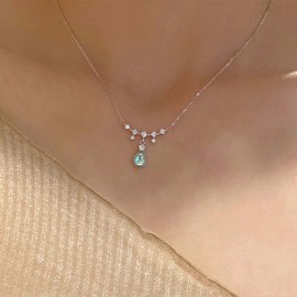 Inateannal CZ Diamond Necklace Choker Cubic Zirconia Moonstone Teardrop Pendant Statement Necklace Petite Silver Chain Necklace Jewellery for Women Girls