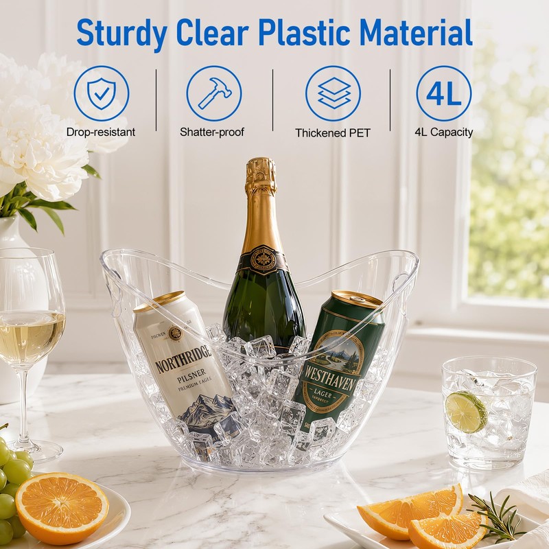 Ice Bucket 2 PCS, Thickened Clear PET Drink Cooler with