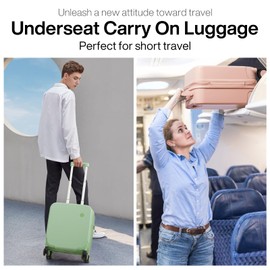 mixi 14 Inch Underseat Luggage Carry on Suitcase Free Boarding Personal Item Suitcases with Spinner Wheels Hardshell Lightweight PC for Short Travel, Pink