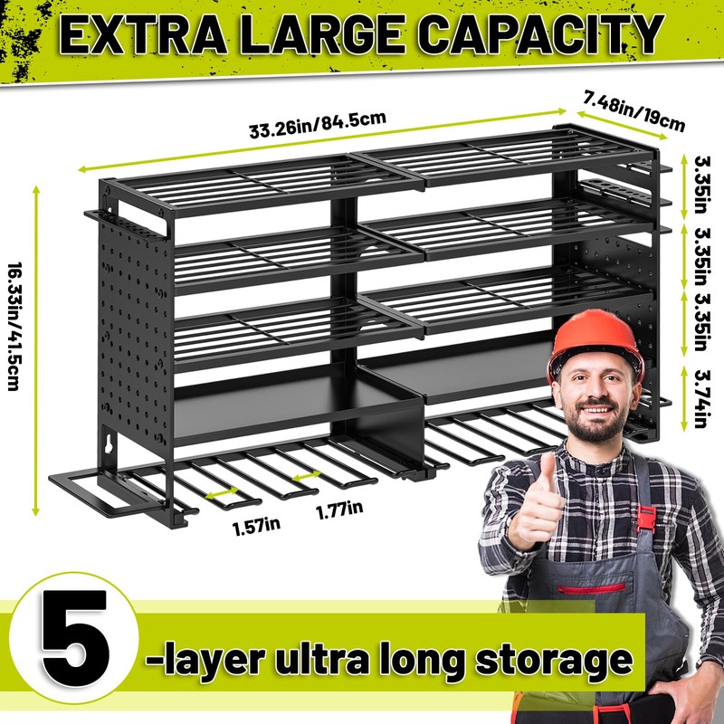 5 Layers Power Tool Organizer Wall Mount, Metal Cordless Tool