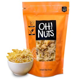 Oh! Nuts Dried Star Fruit - Sweetened Dried Starfruit Slices - 1 lb Star Fruit Packed Fresh in NY Zip-Seal Bag