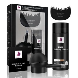 TOPIBUITY Hair Fibers & Applicator 3-in-1 Set - Natural Concealing Hair Thickening Fibers - Long-Lasting Spray with Accessory for Crisp Hairlines, Thicker Beard & Styling (light brown)