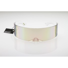 zeroUV 80s Futuristic Cyclops Cyberpunk Visor Sunglasses with Semi Translucent Mirrored Lens (Clear Holo)
