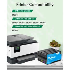 936e Ink Cartridges Combo Pack High Yield Replacement for HP 936e 936XL 936 Ink Cartridges for OfficeJet Pro 9110b 9128 9130b 9125e 9135e 9122e 9730e Printers (4-Pack, Black/Cyan/Magenta/Yellow)