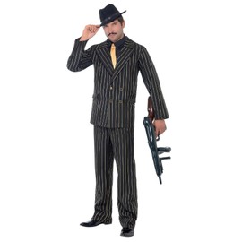 Smiffys Gold Pinstripe Gangster Costume, Black, XL - Size 46inch-48inch