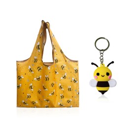 1 Piece Foldable Shopping Bag, 1 Piece Bee Keychain, Bee Print Shopping Bag, Women's Shopping Bag, Clothing Storage Bag, Reusable Tote Bag
