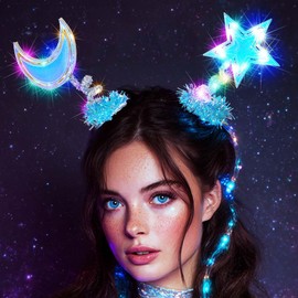 BARTOSI Light Up Star Hair Clips LED Moon Hair Clip Glow Hair Accessories for Women and Girls (Pack of 2)