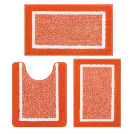 Pauwer Bathroom Rugs Sets 3 Piece Bathroom Shower Rugs with U-Shaped Contour Toilet Mat Absorbent Microfiber Plush Bath Mats Non Slip Bath Rugs Machine Washable Shaggy Bathroom Floor Mats, Orange
