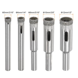 HARFINGTON 5pcs Diamond Drill Bit Set 3/16" 1/4" 5/16" 3/8" 1/2" Hollow Drill Bits Hole Saw Set for Glass Tile Porcelain Ceramic Marble Bottles Pots Brick