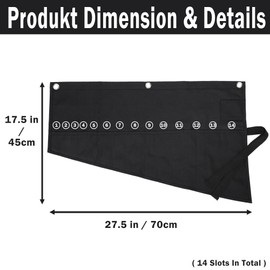 Tools Storage Pouch, Heavy Duty 16oz Waxed Canvas Roll-Up Wrench & Tool Pouch, Metric or SAE, Multi-Purpose - Black