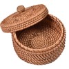 Small Rattan Basket Organizer with Lid for Bread, Woven Food