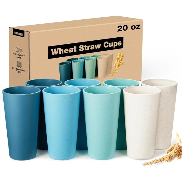 Hlukana Wheat Straw Cups Set of 8, 20 Oz Unbreakable