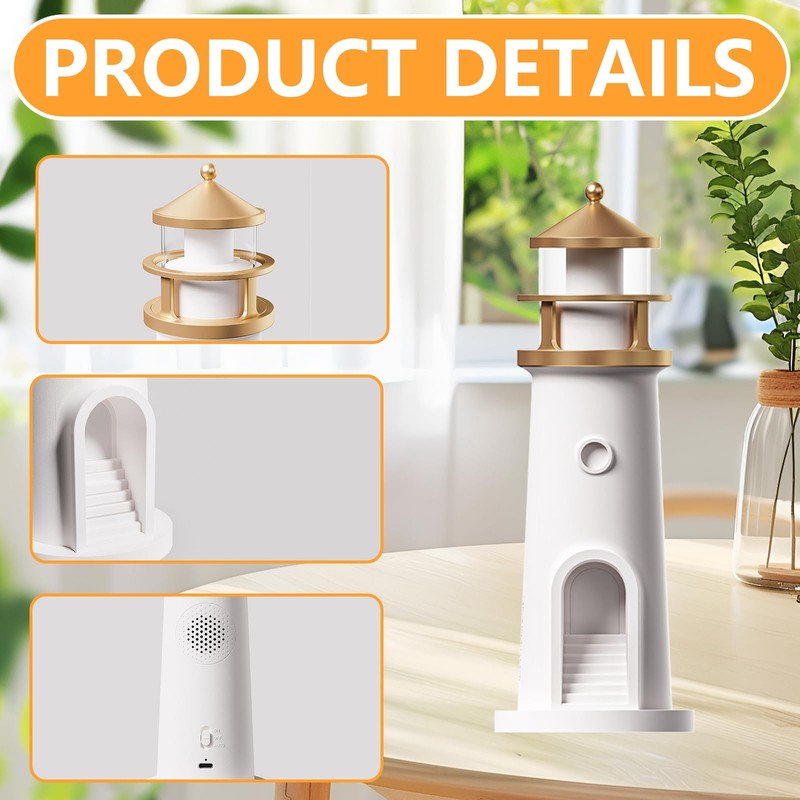 Aisny Lighthouse Decoration, Light House with LED Light, Moon Projection,
