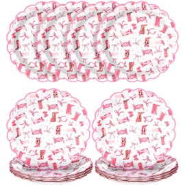 Havawish Cowgirl Plates Pink Bow Disposable Paper Plates Decorations Birthday Party Table Dishes Bachelorette Party Dinner Tableware Set for Western Themed Birthday Baby Shower Wedding