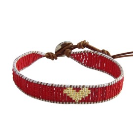 KELITCH New Miyuki Beaded Strand Bracelet New Leather Wrap Bracelets Woven Braided Womens Bracelets (Red)