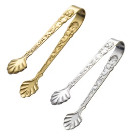 2Pack Rose Handle Sugar Tongs, Vintage Rose Relief Stainless Steel Ice Cube Clips Sugar Tongs Sliver and Gold Small Food Clips for Tea and Coffee Party, Appetizers Desserts Kitchen Barware
