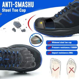 ZSDZSZ Safety Shoes Men Women Work Shoes Lightweight Non-Slip Breathable Steel Cap Shoes Sporty, black blue, 41 EU
