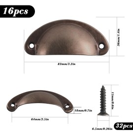 Yibaijia Shell Handle Vintage, Bronze Cupboard Handles, Drawer Handle with Screws, Furniture Handles, Kitchen Cabinet Handles, Drawer Knobs - 16 Pieces Retro Red