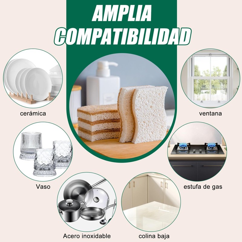 12 PCS Esponjas de Cocina Naturales biodegradables, Esponjas de Cocina