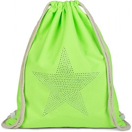 styleBREAKER Turnbeutel mit Strass Stern Applikation, Glitzerstein Rucksack, Beutel, Unisex 02012123, Farbe:Neongrün