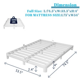 KOSOSO 4 Inch Full Size Bed Frame with Metal Gaskets, White Bed Frame Full No Box Spring Needed, Rounded Corner Design, Heavy Duty Steel Platform Support, Noiseless, Easy Assembly