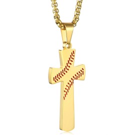 Aiyo Nice Mens Baseball Cross Pendant Necklace 18K Gold Plated Bible Verse Stainless Steel Necklace Jewelry (A-Gold)