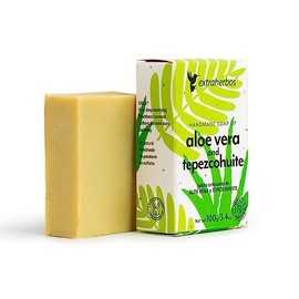 Extraherbos Jabón Aloe Vera y Tepezcohuite 100% Natural | Ayuda a tratar y prevenir imperfecciones en la piel, tales como cicatrices, puntos negros, acné, Para pieles sensibles y grasas, 100g