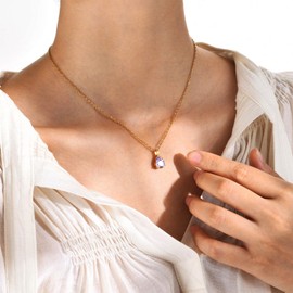 December Birthstone Necklace Water Drop Zircon Clavicle Pendant Necklaces 14K Plated Gold Dainty Jewelry Accessories Gifts for Women Girlfriends (June-6)