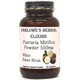 Barlowe's Herbal Elixirs PUERARIA MIRIFICA | White Kwao Krua | 550 mg | 60 Vegi-Caps | Glass Bottle