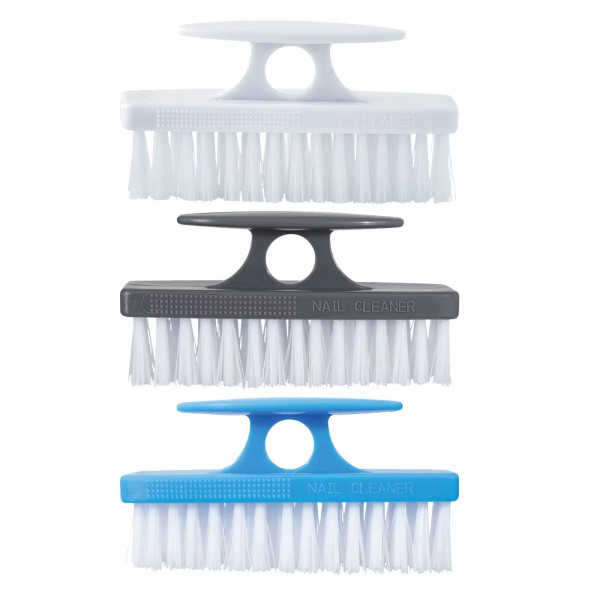 Superio Nail Brush Cleaner with Handle Stiff Bristles 3 Pack
