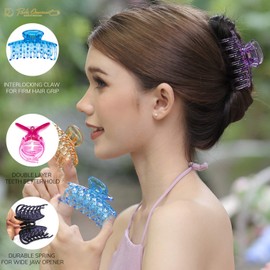 RC ROCHE Pack of 6 Hair Clips with Fine Teeth for Thick Hair, Non-Slip Hair Gripper, Hair Clip, Elegant Hair Claw, Modern Hair Styling for Women, Large, Transparent, Multi-Colours