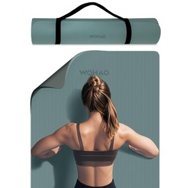 WOHAO Extra Thick 8mm Yoga Mat, 72"x28" Two-Sided Non-Slip Exercise Mat, Non-Toxic & Odorless with Carrying Strap for Yoga, Pilates, Home Gym (Dark green+Dark grey, 183 * 70 * 0.8cm)