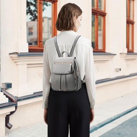 DORRISO Fashion Simple Women Backpack Lightweight PU Leather Small Rucksack Casual Daypacks for Travel School Holiday Business Daily Ladies Cute Water-Resistant Knapsack Grey