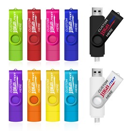 Custom Type C USB Flash Drive, Promotional 2 in 1 Dual USB Memory Stick Logo Print Personalzied Swivel OTG Jump Drive in Bulk, Ideal for Corporate Giveaways and Events (1 GB,50 PCS)