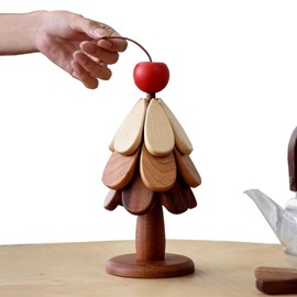 Christmas Tree Coaster Set, Wooden Tree Coaster, Wooden Tree Foot Mat Set, Hot Dish Wood Foot Mat, Hot Pot and Pan Insulation Skids Wooden Table Decoration Home (Cherry)