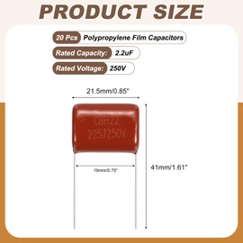 sourcing map 20 Pcs Metallized Polypropylene Film Capacitors, CBB22 250V 225J 2.2UF Capacitors Assortment Kit for Electronics Appliances and Energy Saving Lamps, Red