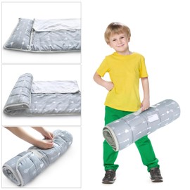 2 Pack Toddler Nap Mat with Pillow and Fleece Minky Blanket, Extra Large Kids Sleeping Bag for Preschool Daycare, Portable Travel Camping Nap mats Machine Washable Arrow and Grey