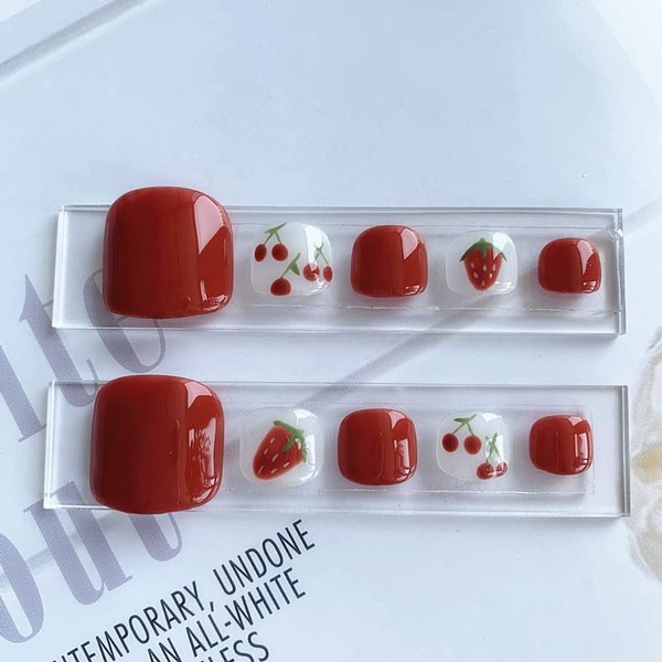 Light Rain Press on Toenails - Orchard, 3D Red Fake