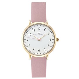 WRISTOLOGY 29 Styles Mini Numbers Watch Leather Band - Interchangeable Genuine Leather Strap - Easy to Read Petite Small Size Analog Nurse Watch With Second Hand for Women, Men, Nurses, Teachers (Gold / Pink)