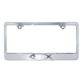 Elektroplate – Christian Fish Ichthys with Cross on Chrome All-Metal Standard Size Premium 3D License Plate Frame Tag Holder for Cars/SUVs/Trucks Weather-Proof Automotive Accessory